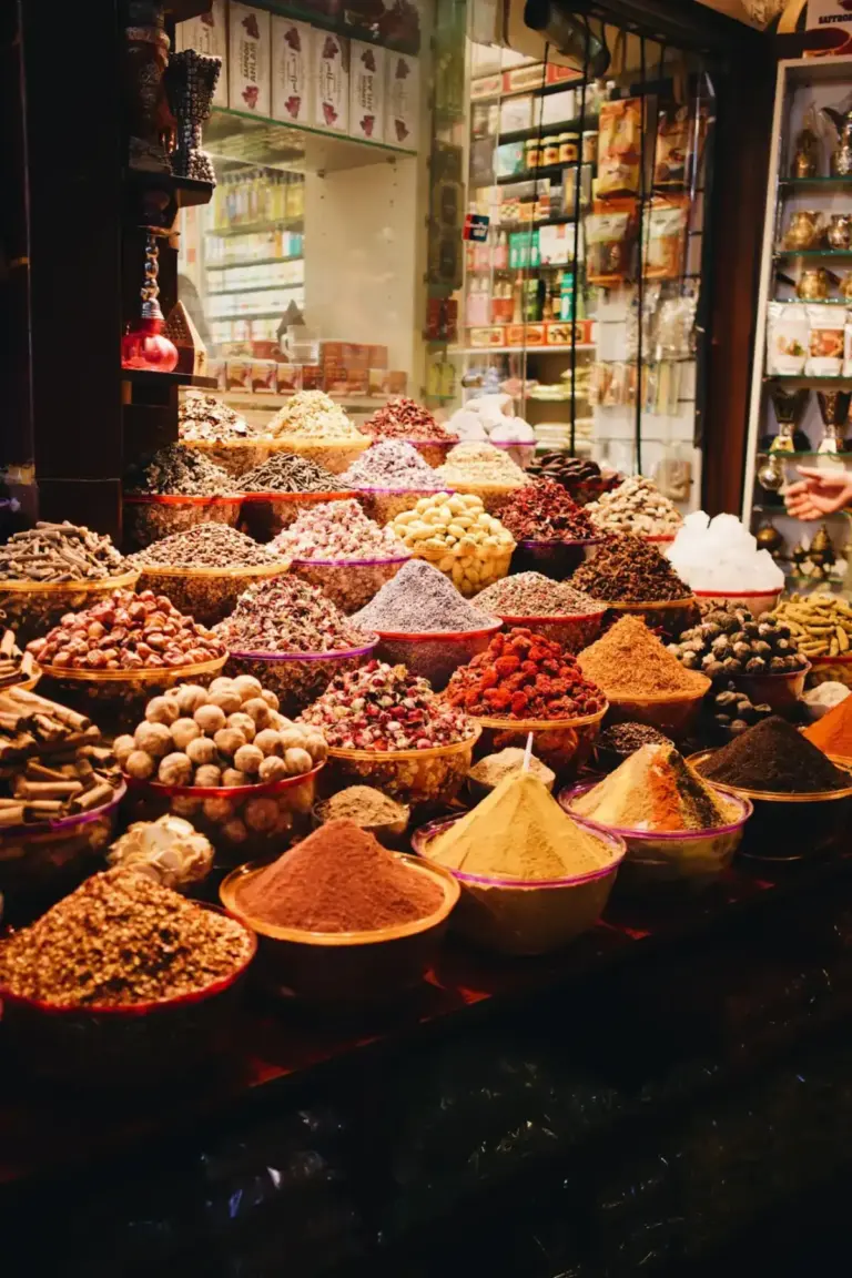 Étal d'épices colorées dans un souk